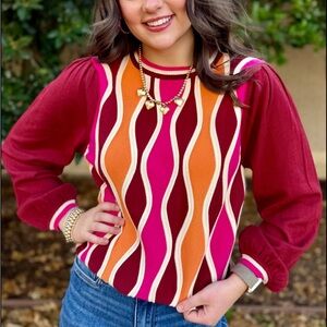 JODIFL Red and Pink Wave Pattern Top